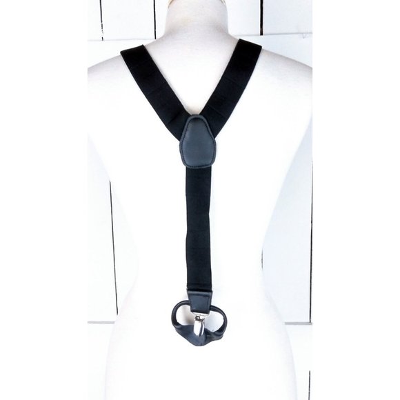 Black stretch silver clip/tab suspenders/stretch canvas braces/black suspenders - Picture 4 of 4